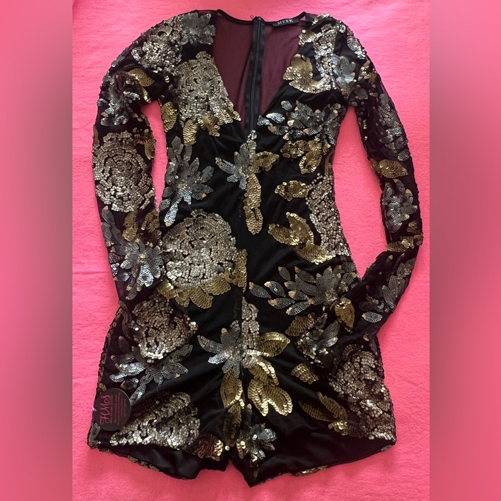 Hot Miami Styles, long sleeve romper, size S, black with sequins, new